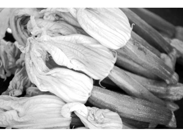 At market... zucchini blossoms