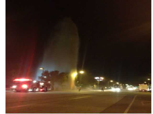 Crash causes 125-foot geyser