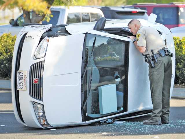 Car overturned on Newhall Ranch Road