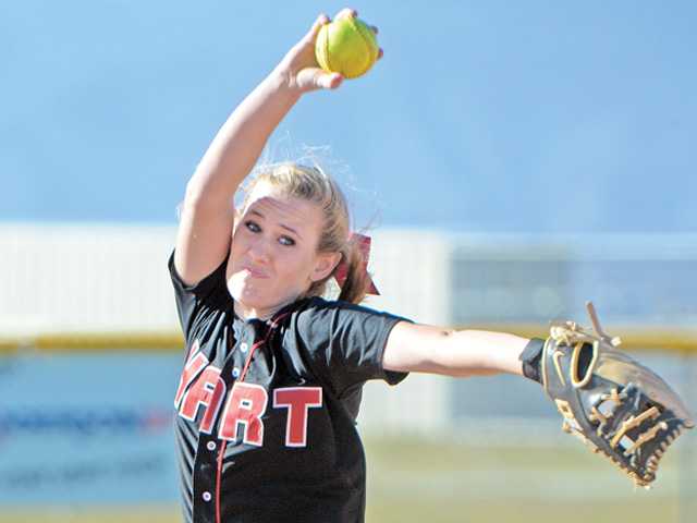 Hart softball defeats Golden Valley, 11-0, in windy affair