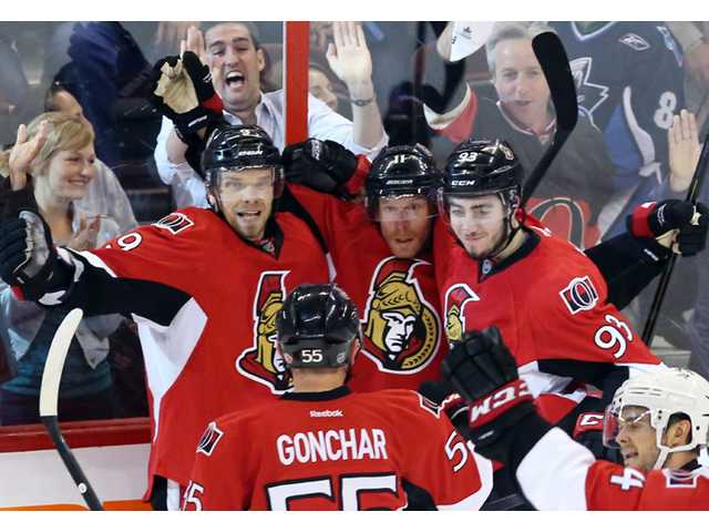 Greening's goal in 2nd OT lifts Sens over Pens 