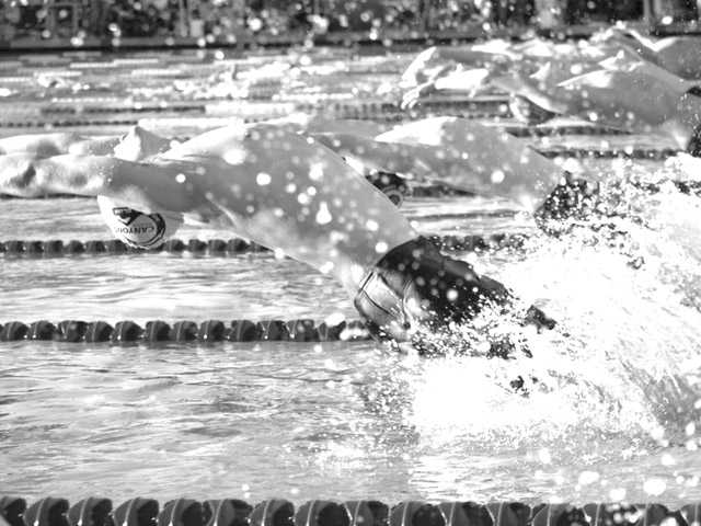 Swimmers compete in the Stage 6 finish of a Canyons Aquatics Club event of California in Santa Clarita in February 2008.