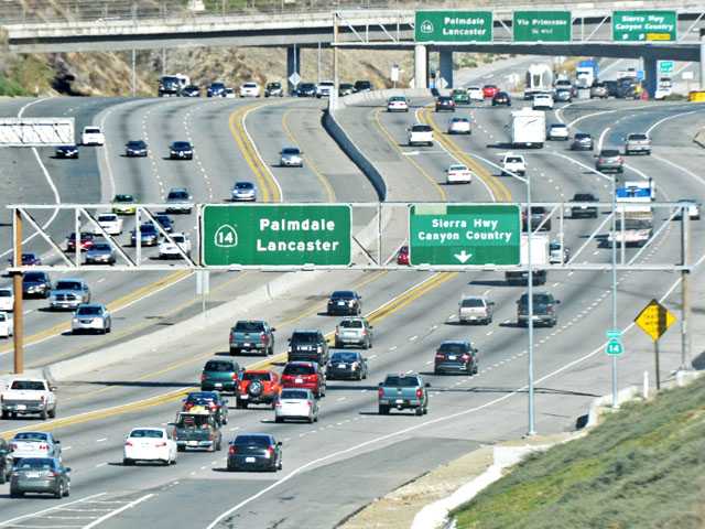 Traffic Flows Freely On Highway 14 As Seen From Golden Valley Road In Canyon Country At Traffic Flows Freely On Highway 14 As Seen From Golden Valley Road In Canyon Country At
