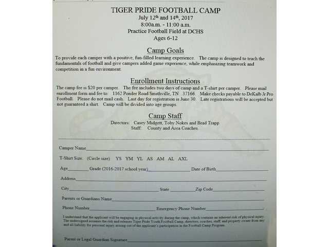 Tiger Pride Football Camp enrollment form Tiger Pride Football Camp enrollment form